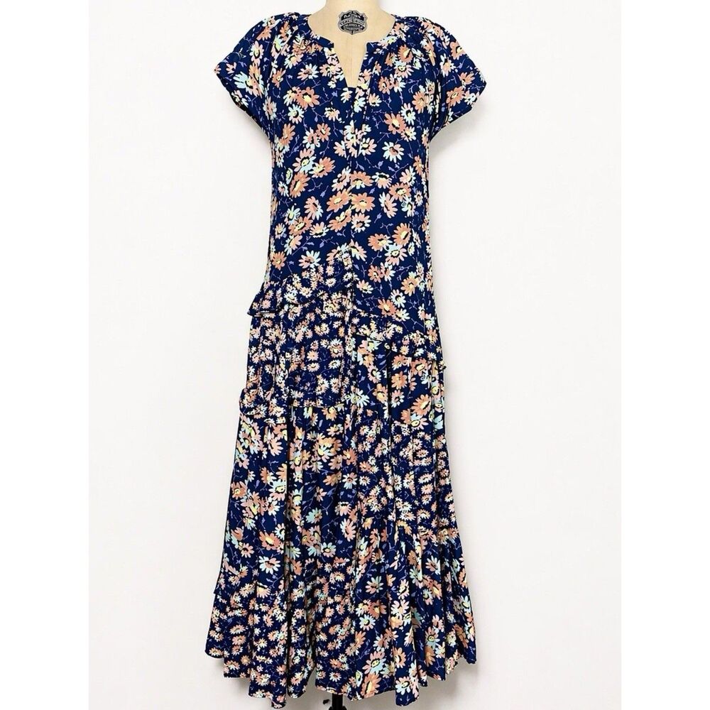 Sundance Floral Tiered‎ Midi Maxi Dress Boho Cottagecore Ruffle w Slip S